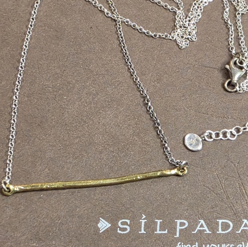 Silpada Sterling 925 Silver Underlined Bar Brass Necklace 29 in N3438